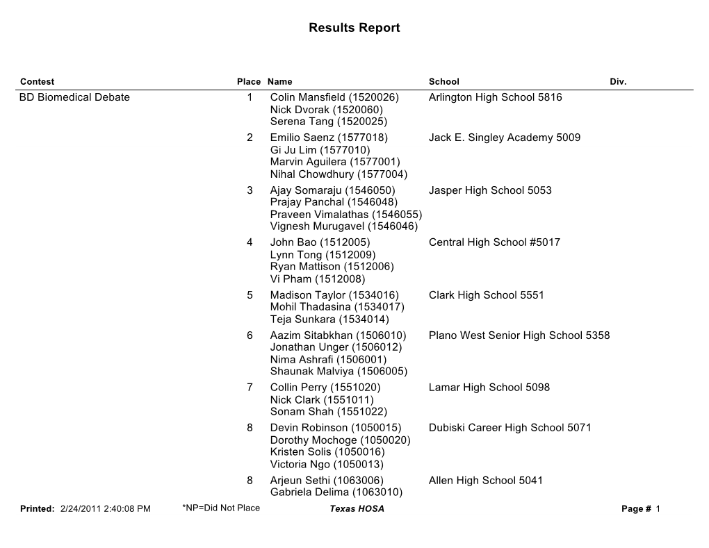 Results Report