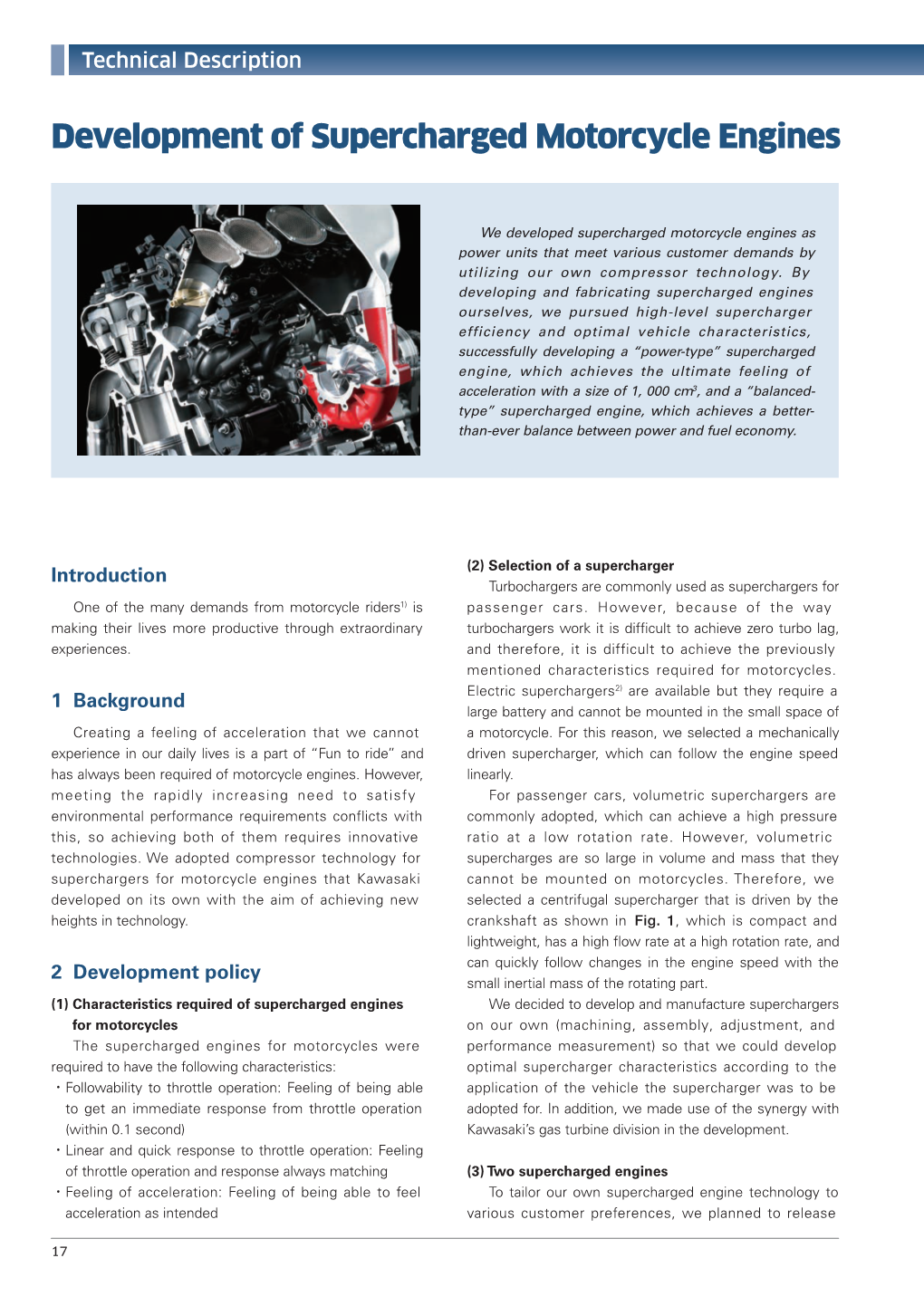 Development of Supercharged Motorcycle Engines