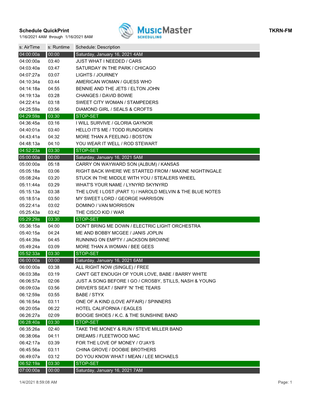 Schedule Quickprint TKRN-FM