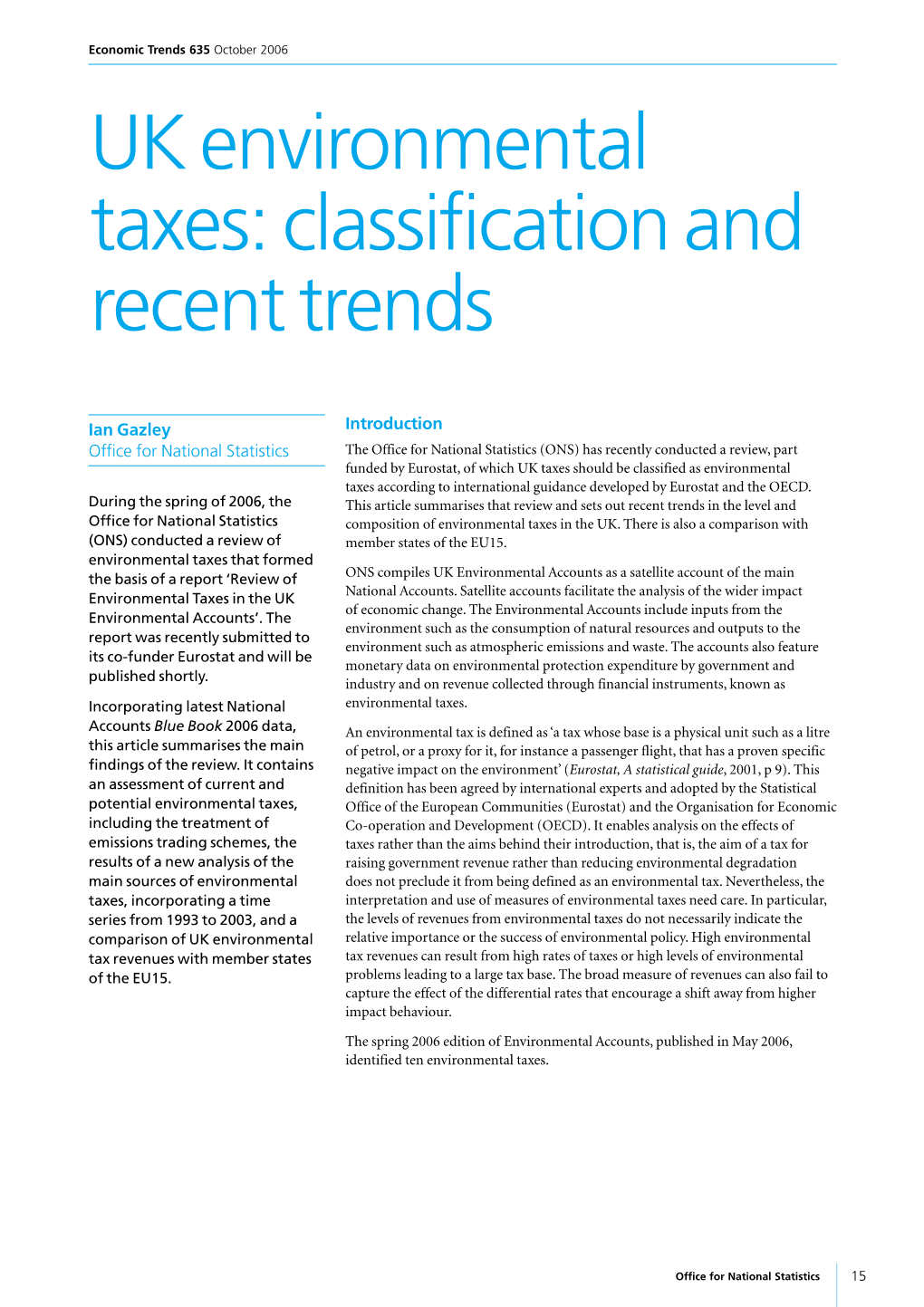 UK Environmental Taxes: Classification and Recent Trends