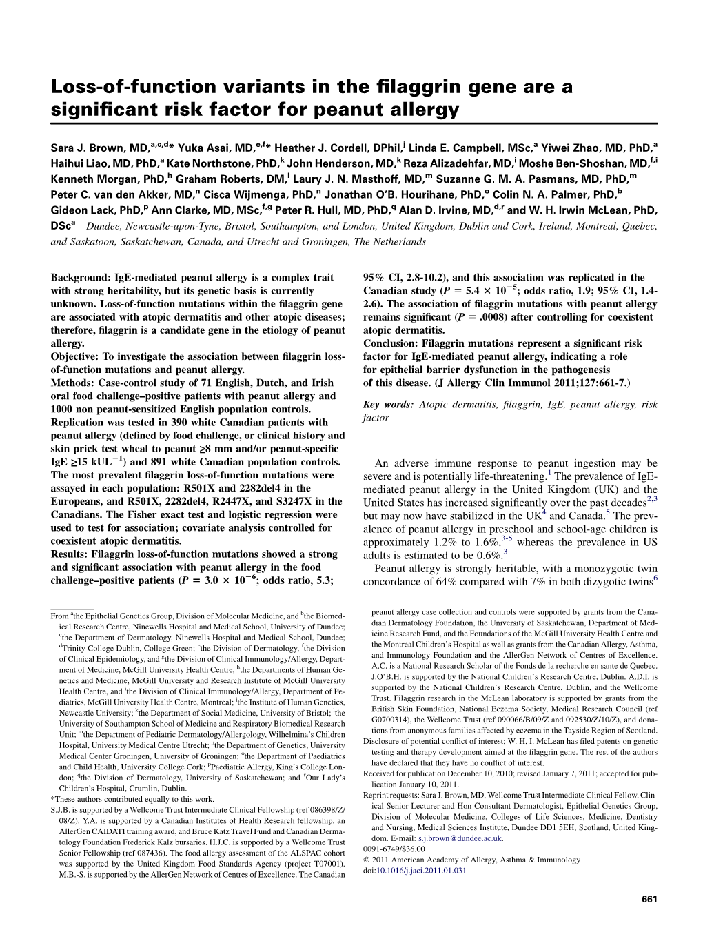 Loss-Of-Function Variants in the Filaggrin Gene Are a Significant Risk