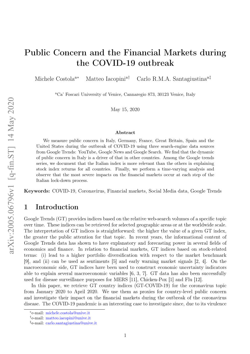 Public Concern and the Financial Markets During the COVID-19 Outbreak