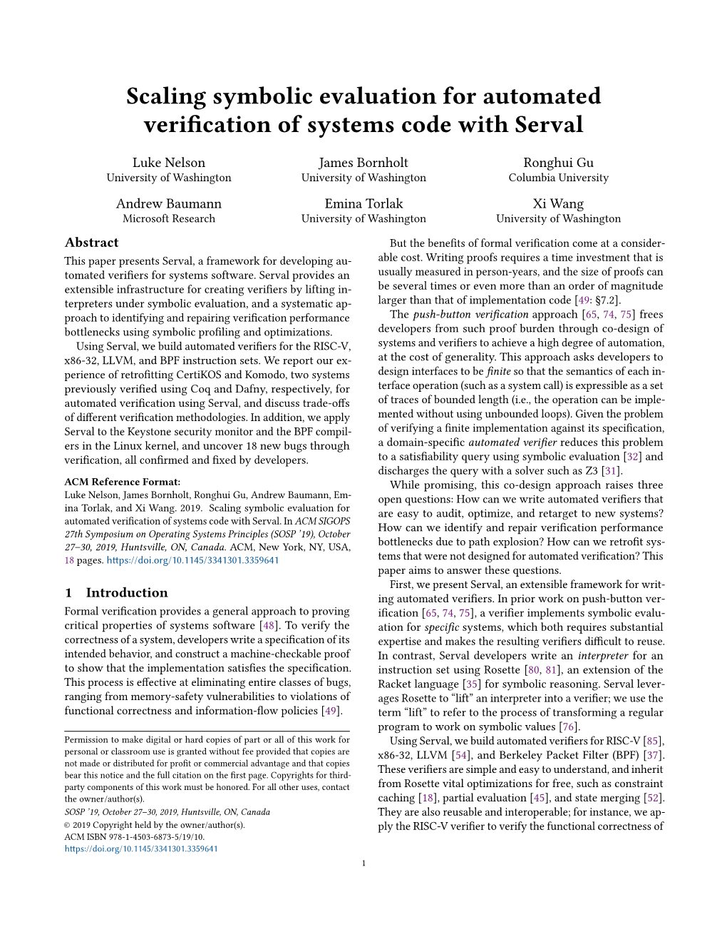 Scaling Symbolic Evaluation for Automated Verification of Systems Code with Serval