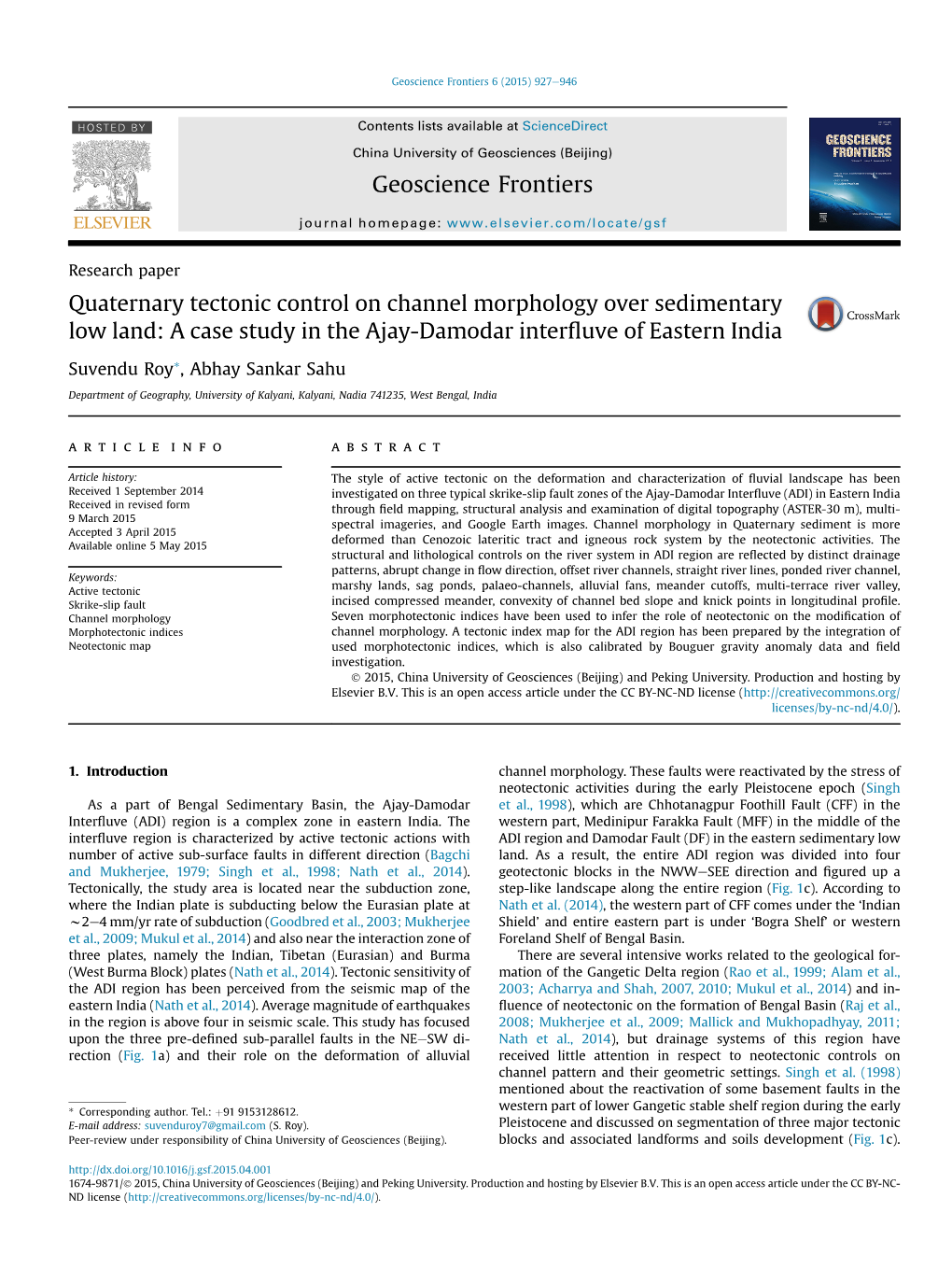 Quaternary Tectonic Control on Channel Morphology Over Sedimentary Low Land: a Case Study in the Ajay-Damodar Interﬂuve of Eastern India