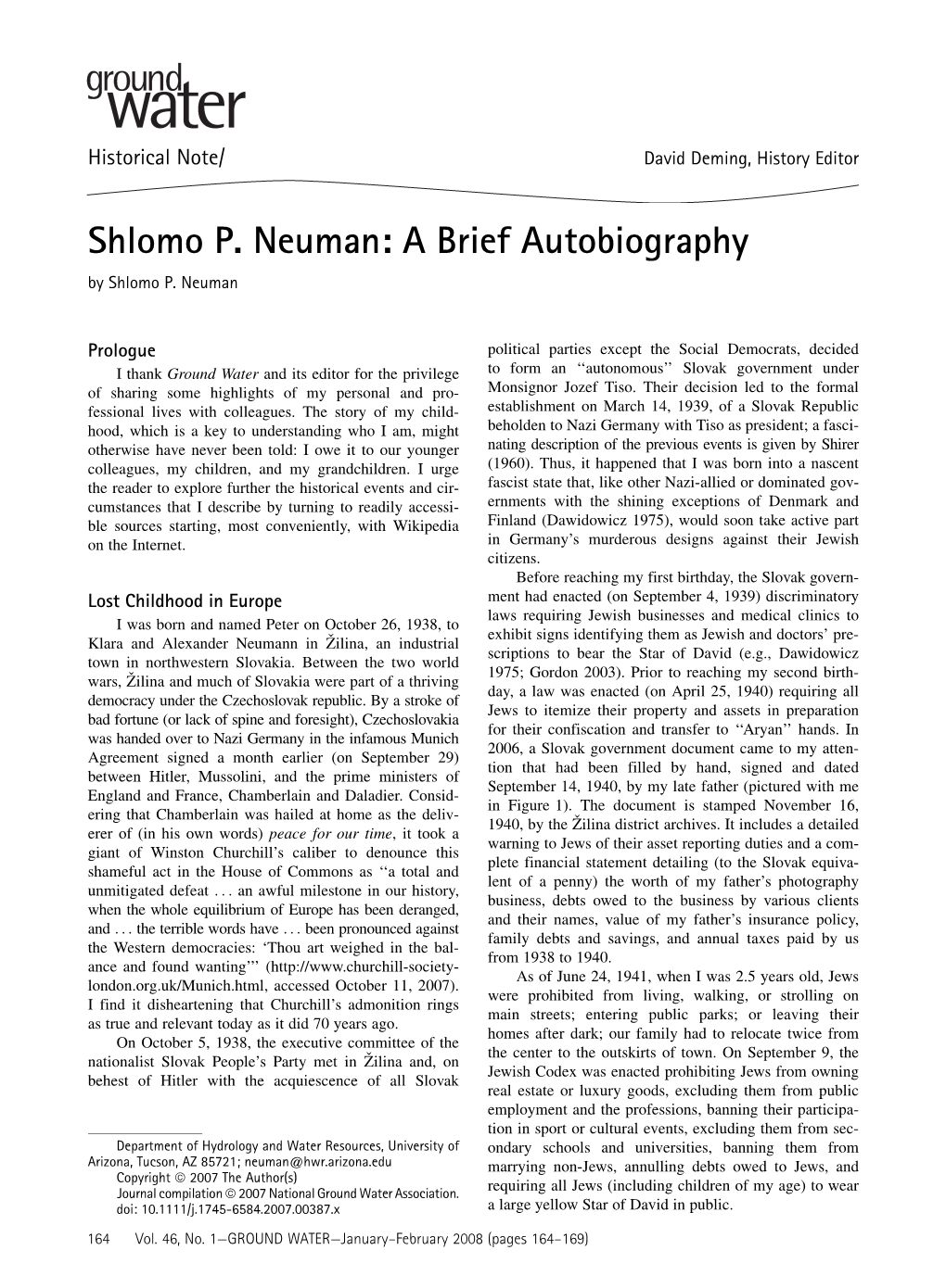 Shlomo P. Neuman: a Brief Autobiography by Shlomo P