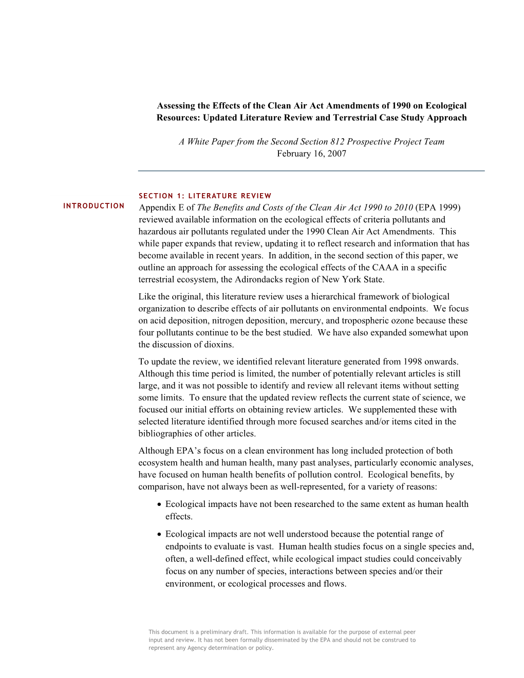Assessing the Effects of the Clean Air Act Amendments of 1990 on Ecological Resources: Updated Literature Review and Terrestrial Case Study Approach