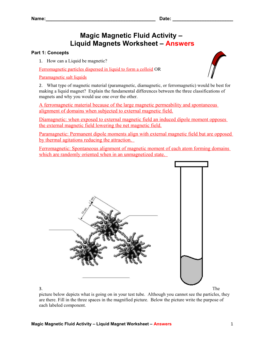 Magic Magnetic Fluid Activity Liquid Magnets Worksheet Answers