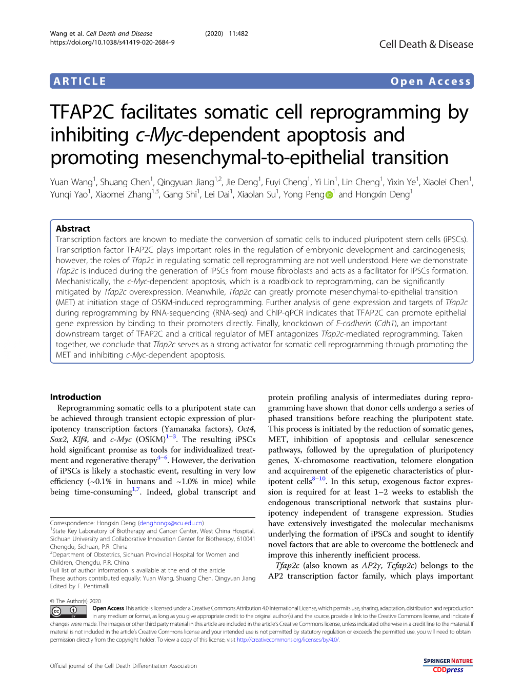 TFAP2C Facilitates Somatic Cell Reprogramming by Inhibiting C-Myc