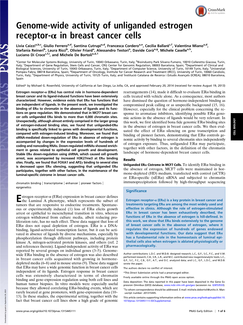 Genome-Wide Activity of Unliganded Estrogen Receptor-Α in Breast Cancer Cells