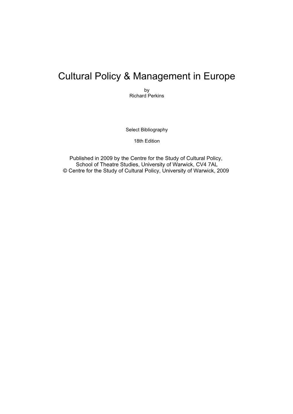 Cultural Policy & Management in Europe