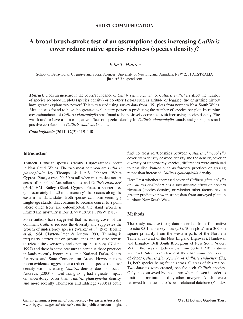 Does Increasing Callitris Cover Reduce Native Species Richness (Species Density)?