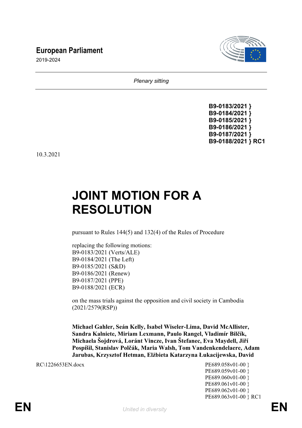 En En Joint Motion for a Resolution