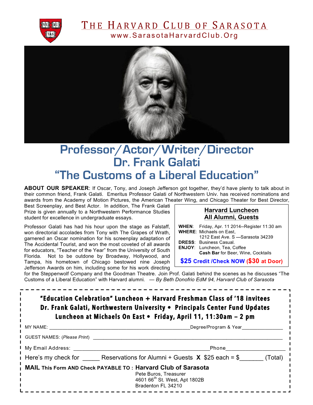 Professor/Actor/Writer/Director Dr. Frank Galati