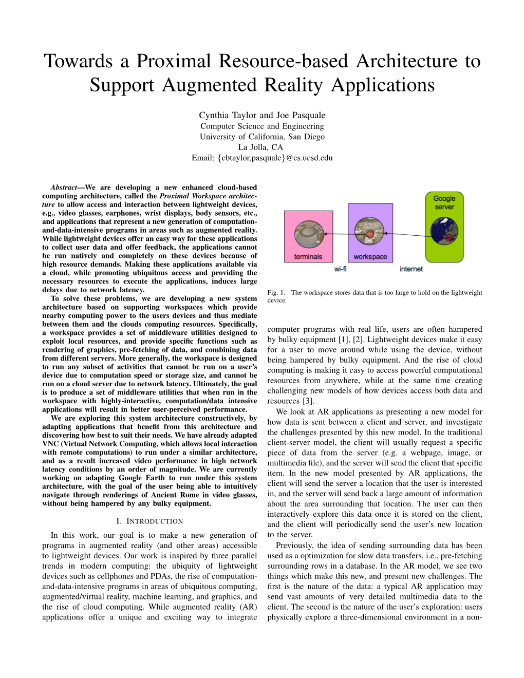 Towards a Proximal Resource-Based Architecture to Support Augmented Reality Applications