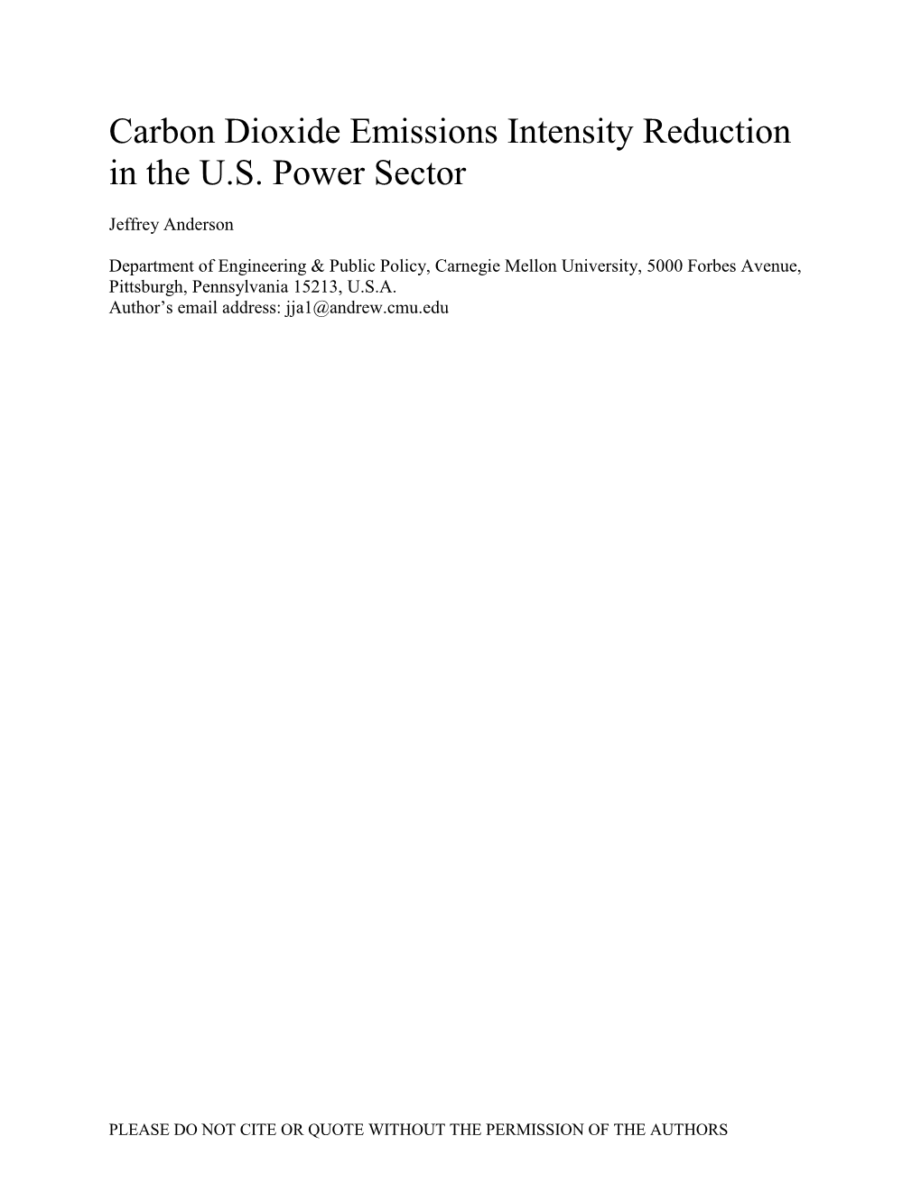 CO2 Emissions Intensity Reduction in the US Power Sector