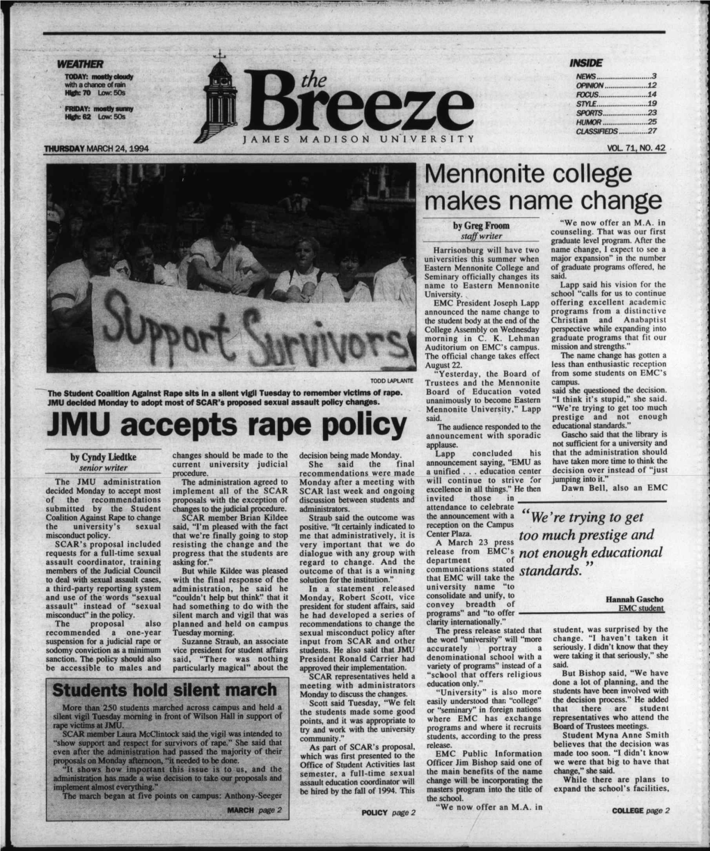 JMU Accepts Rape Policy Announcement with Sporadic Gascho Said That the Library Is Applause