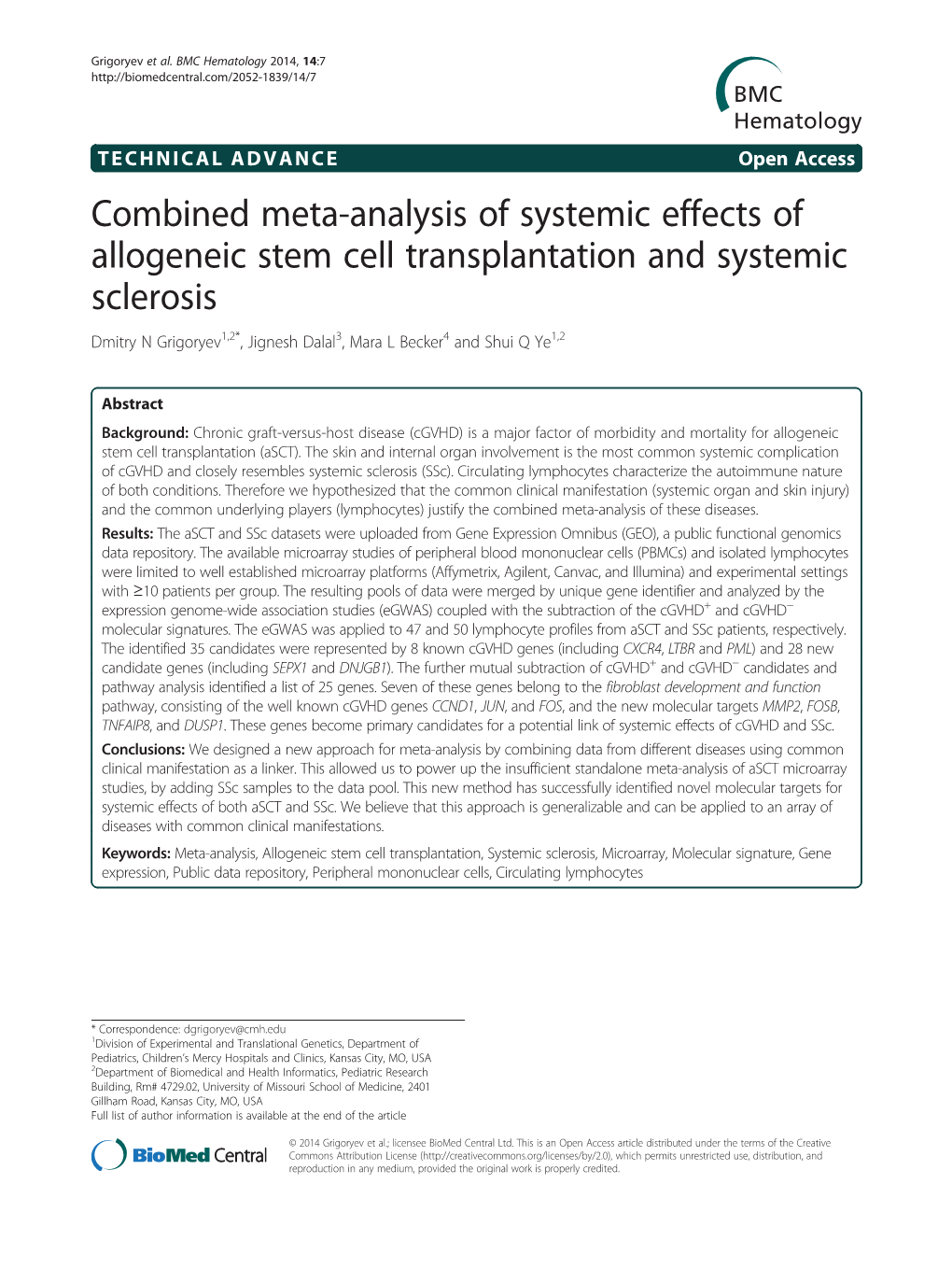 Combined Meta-Analysis of Systemic Effects of Allogeneic Stem Cell