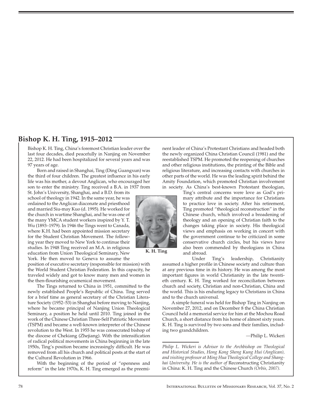 International Bulletin of Missionary Research, Vol 37, No. 2