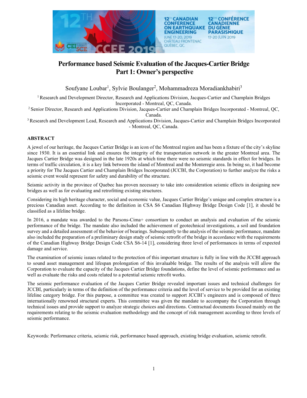 Seismic Evaluation of the Jacques-Cartier Bridge Part 1: Owner’S Perspective