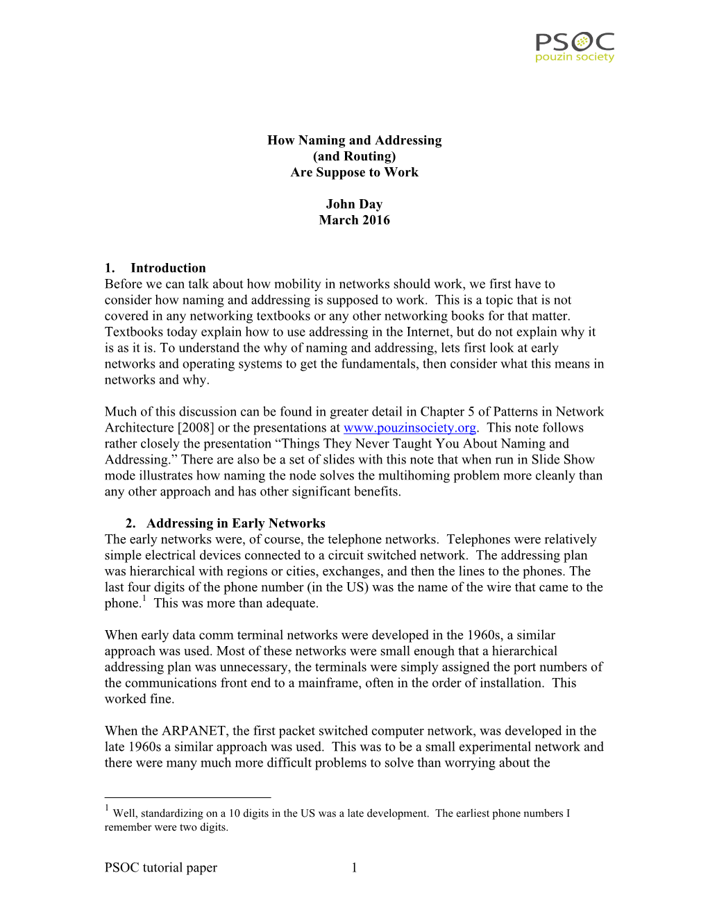 PSOC Tutorial Paper 1 How Naming and Addressing (And Routing) Are