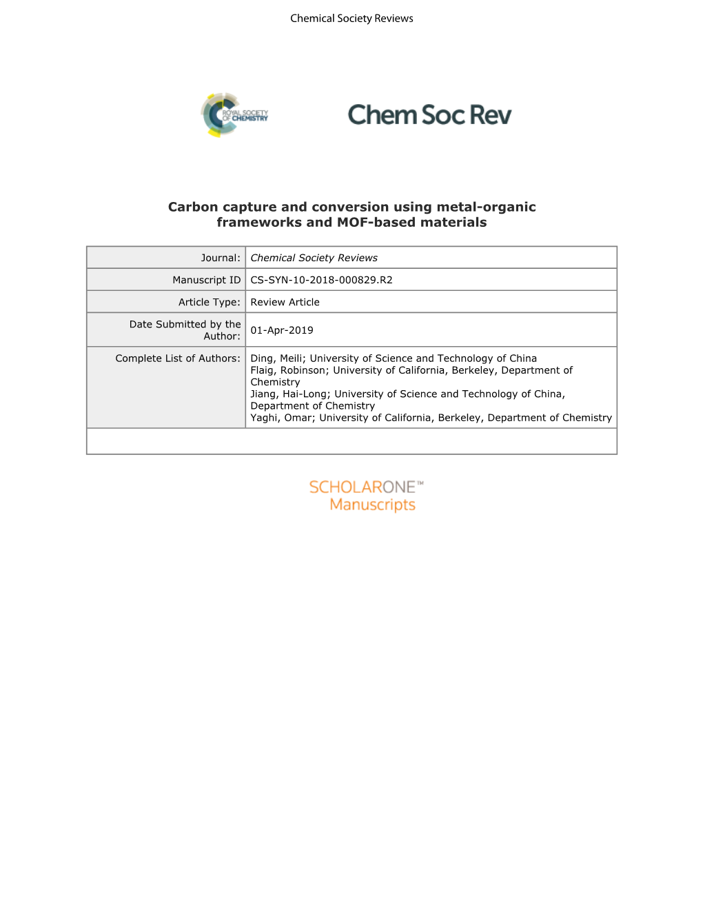 Carbon Capture and Conversion Using Metal-Organic Frameworks and MOF-Based Materials