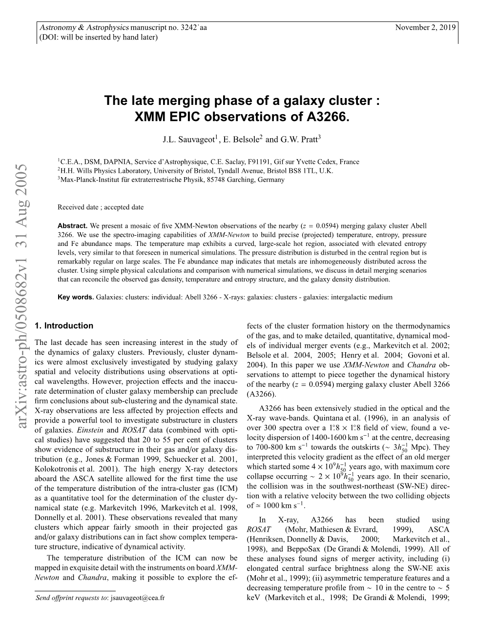 The Late Merging Phase of a Galaxy Cluster : XMM EPIC Observations of A3266