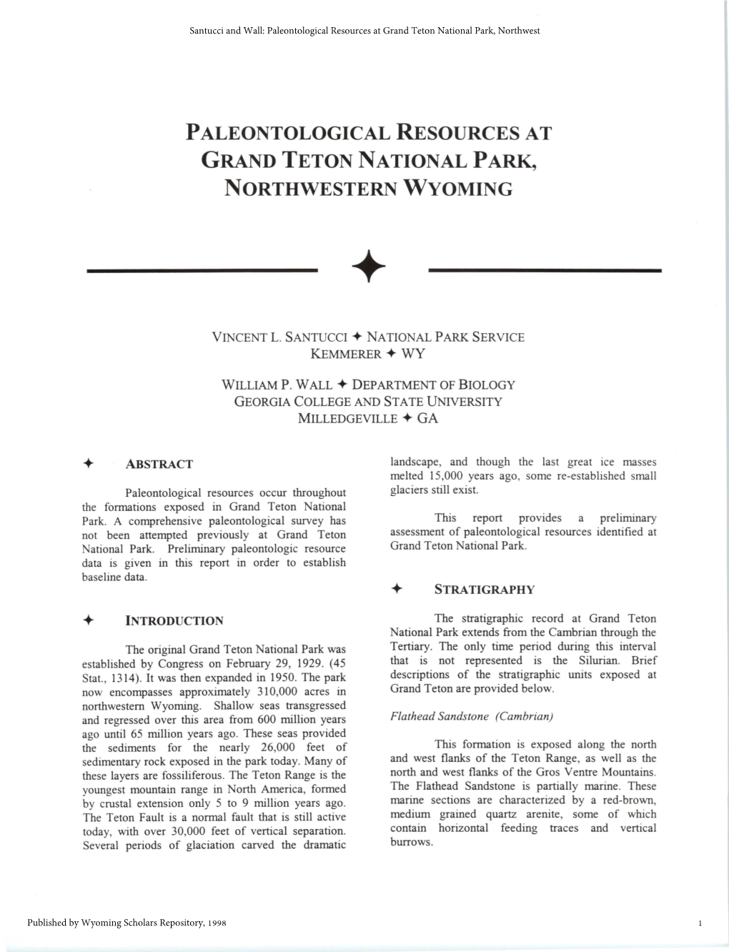 Paleontological Resources at Grand Teton National Park, Northwest