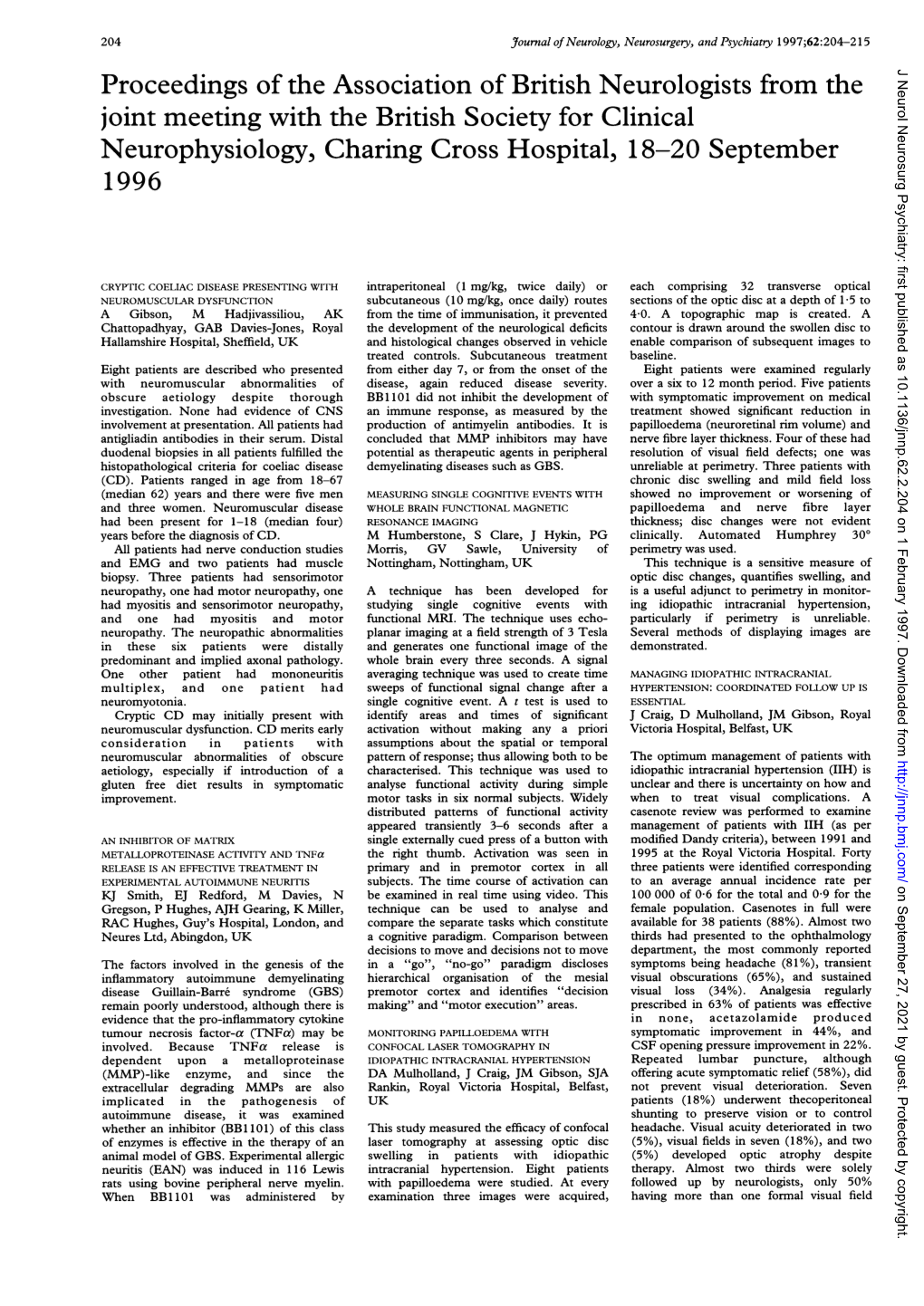 Proceedings of the Association of Britishneurologists from the Joint