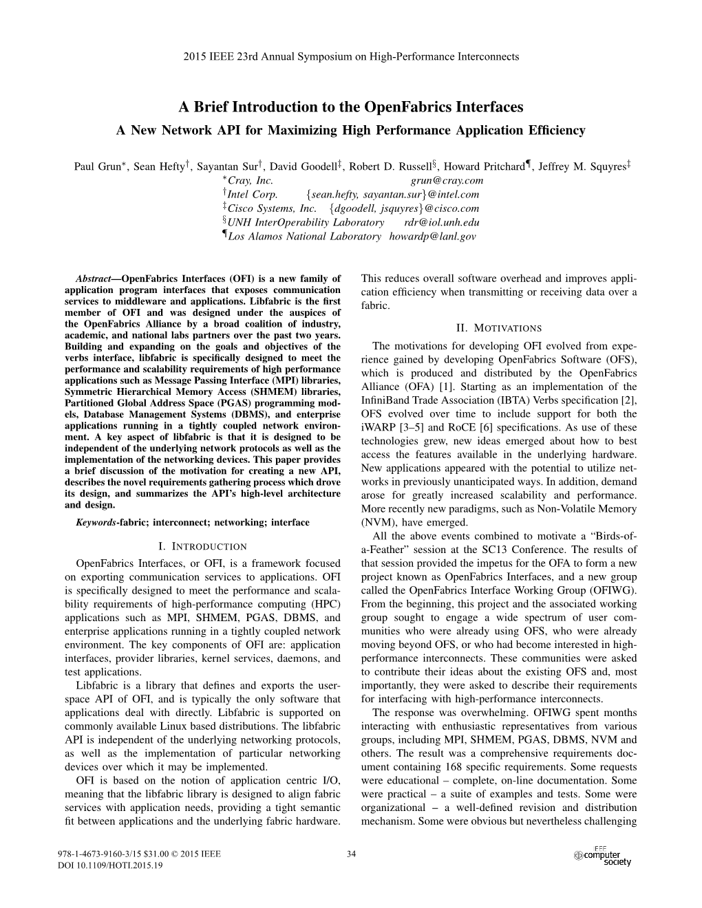 A Brief Introduction to the Openfabrics Interfaces a New Network API for Maximizing High Performance Application Efﬁciency