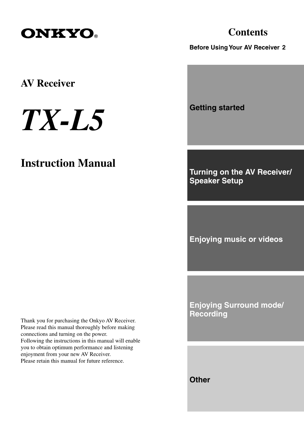 AV Receiver TX-L5 Instruction Manual