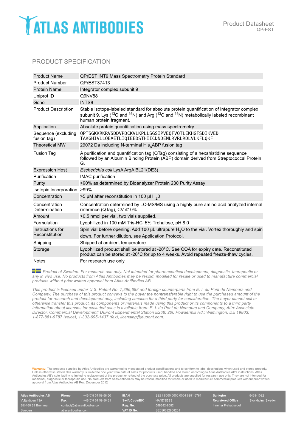 PRODUCT SPECIFICATION Product Datasheet