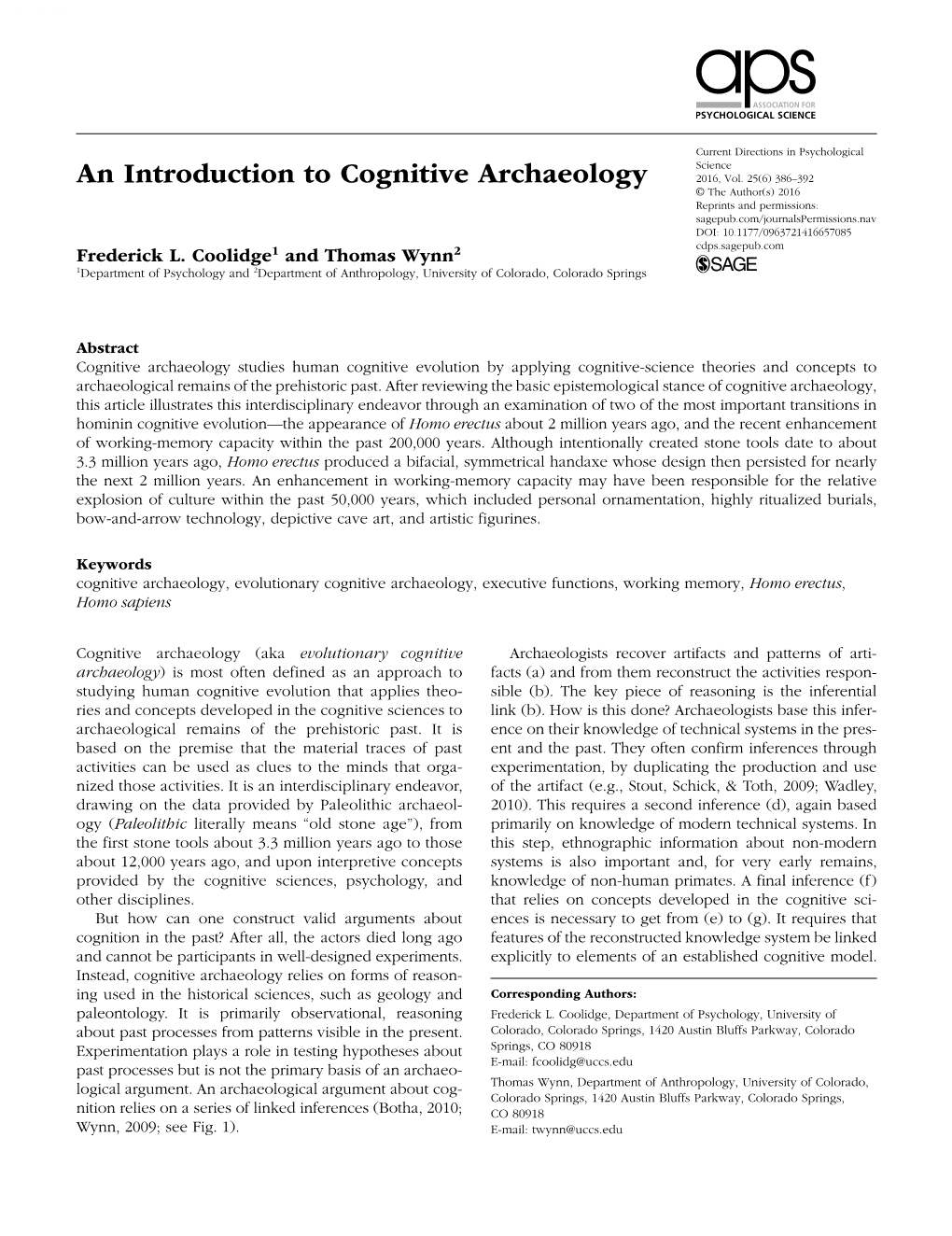 An Introduction to Cognitive Archaeology Research-Article6570852016