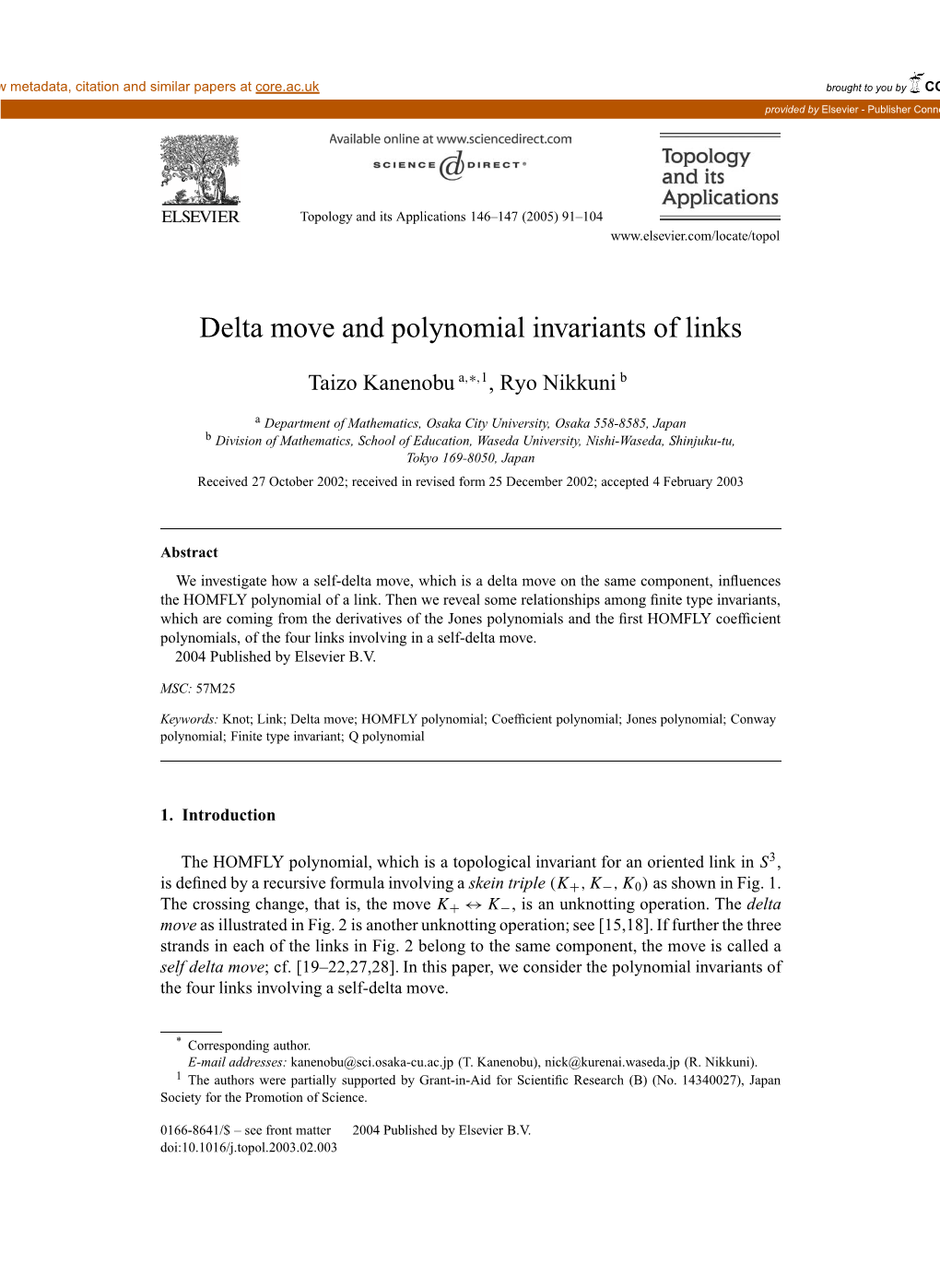 Delta Move and Polynomial Invariants of Links