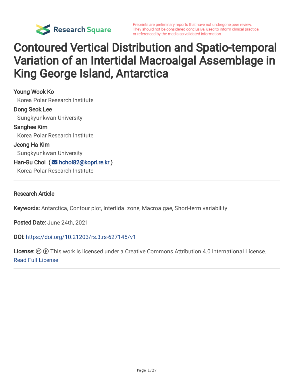 Contoured Vertical Distribution and Spatio-Temporal Variation of an Intertidal Macroalgal Assemblage in King George Island, Antarctica