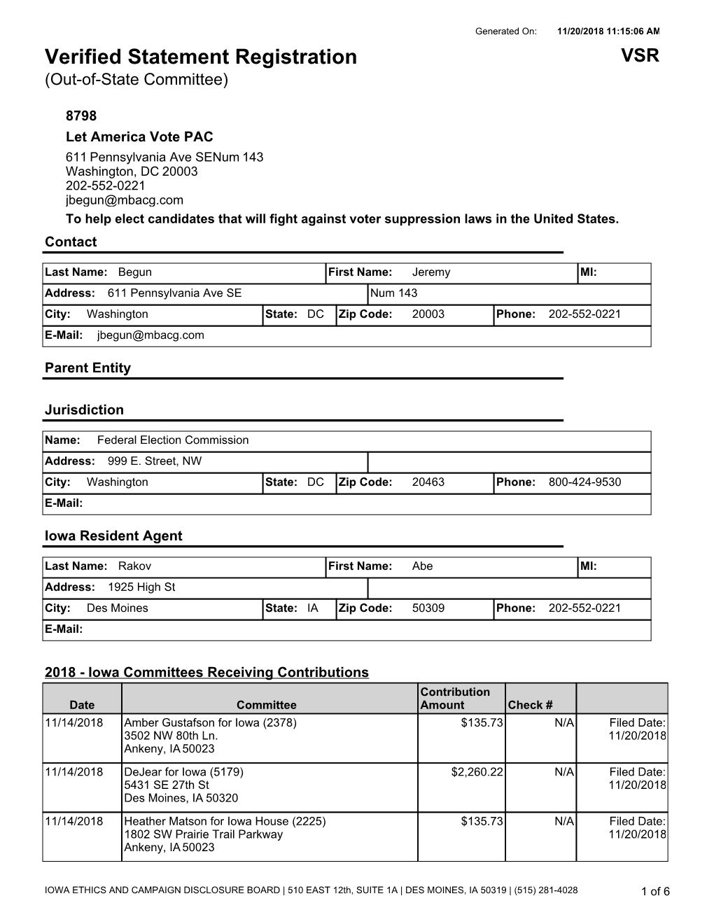 Verified Statement Registration VSR (Out-Of-State Committee)