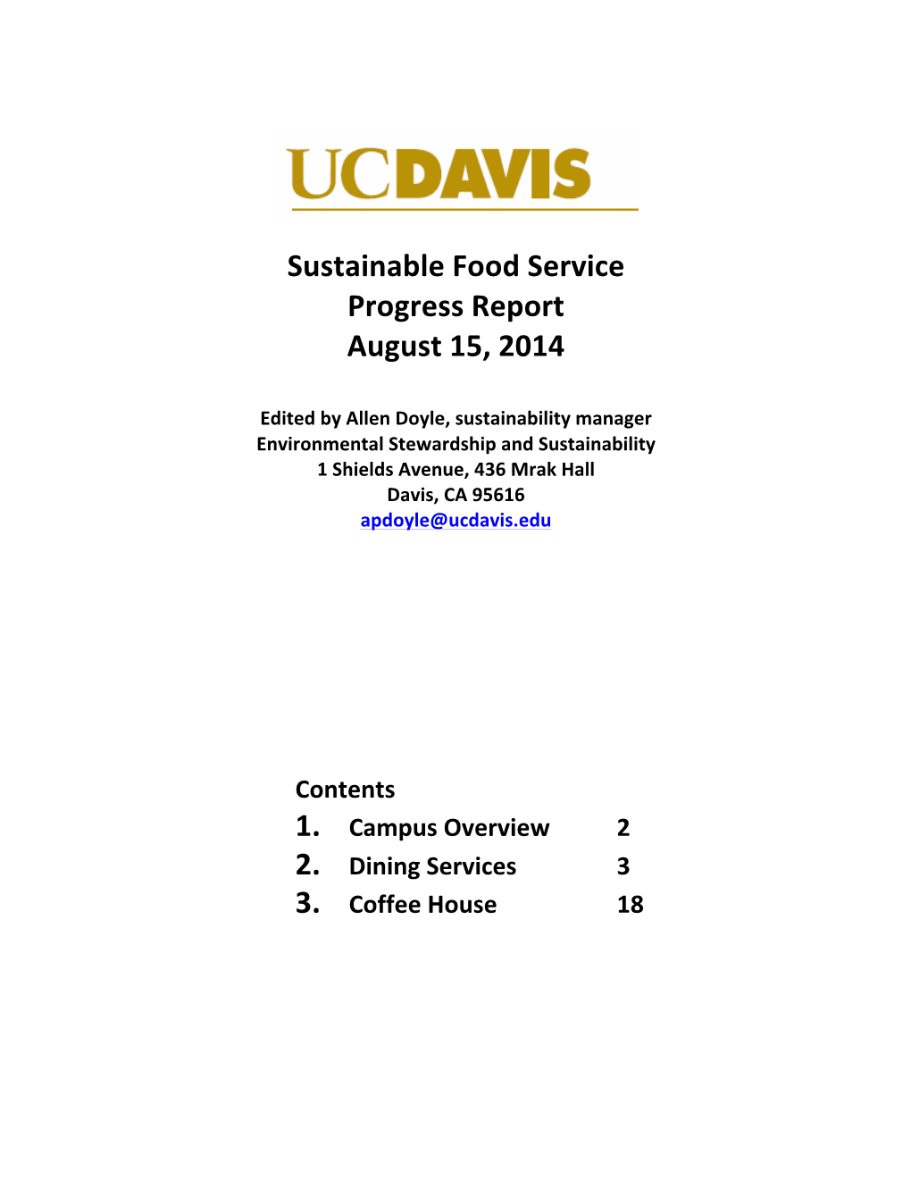 Sustainable Food Service Progress Report August 15, 2014