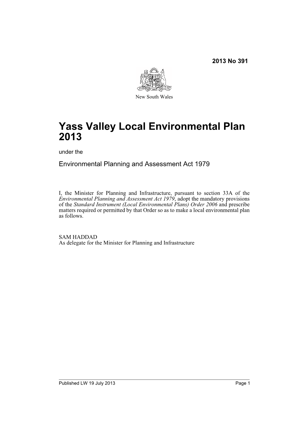 Yass Valley Local Environmental Plan 2013 Under the Environmental Planning and Assessment Act 1979
