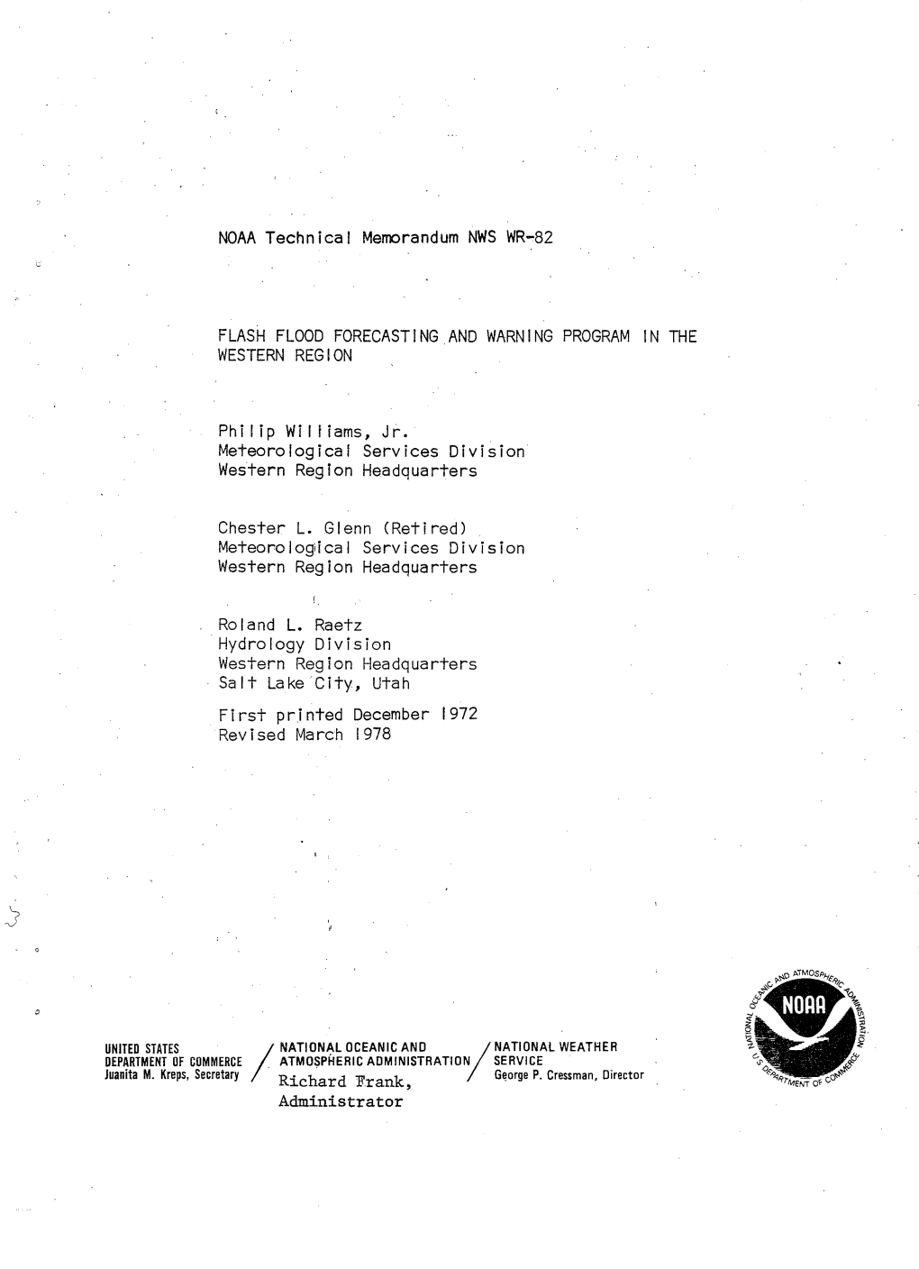 NOAA Technical Memorandum NWS WR~82 FLASH FLOOD