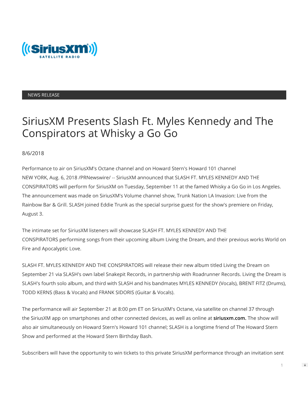 Siriusxm Presents Slash Ft. Myles Kennedy and the Conspirators at Whisky a Go Go
