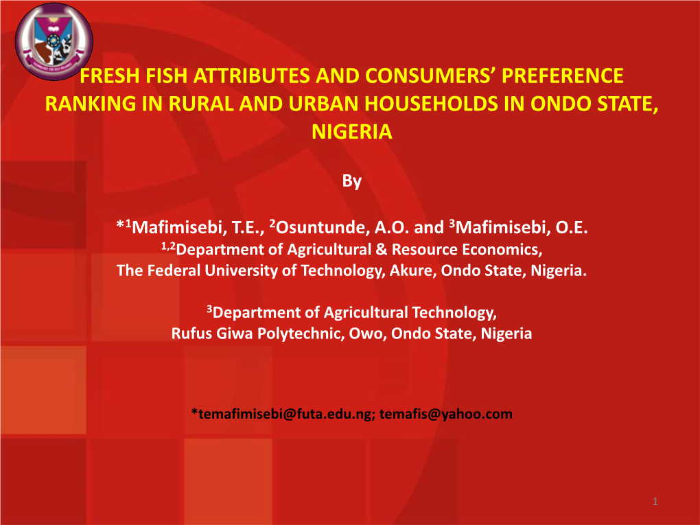 Fresh Fish Attributes and Consumers' Preference Ranking in Rural And