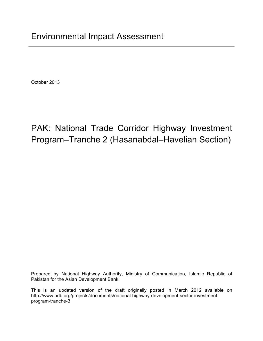 PAK: National Trade Corridor Highway Investment