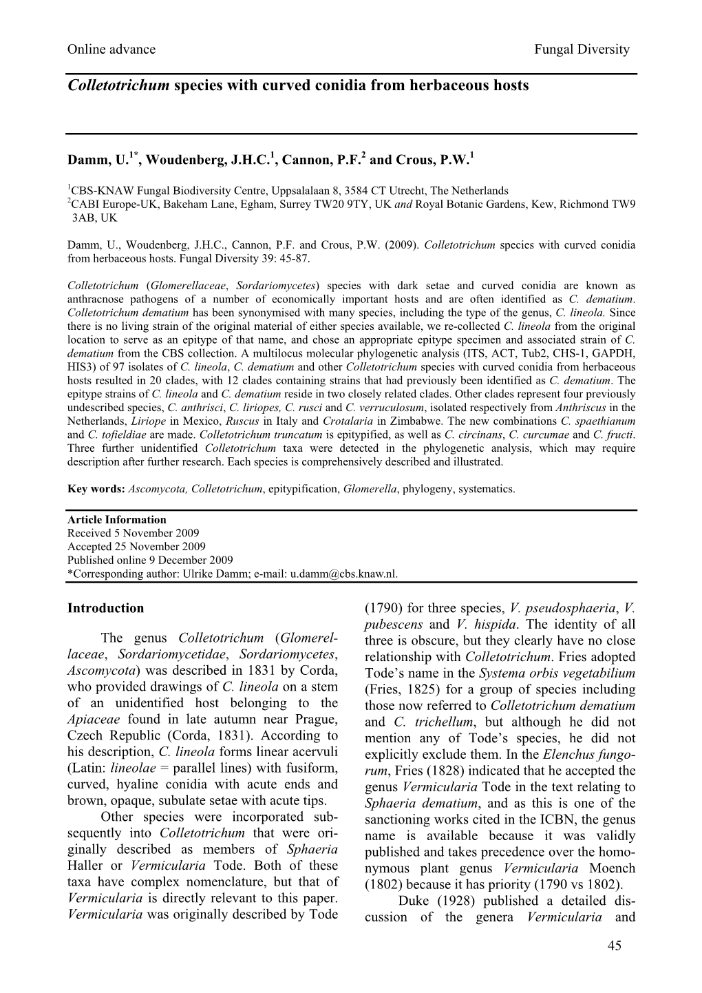 Colletotrichum Species with Curved Conidia from Herbaceous Hosts