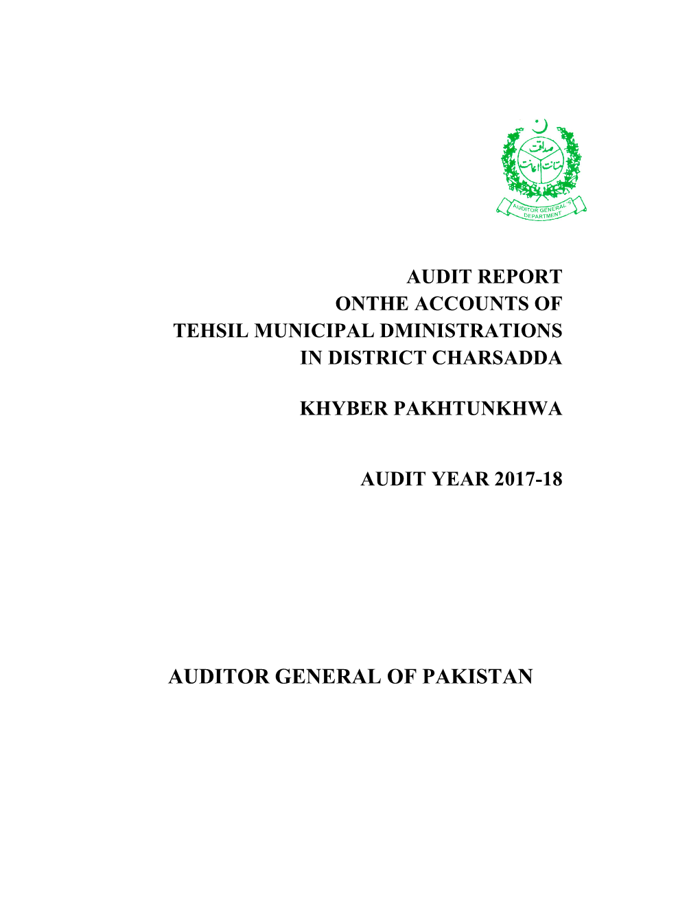 Auditor General of Pakistan Table of Contents