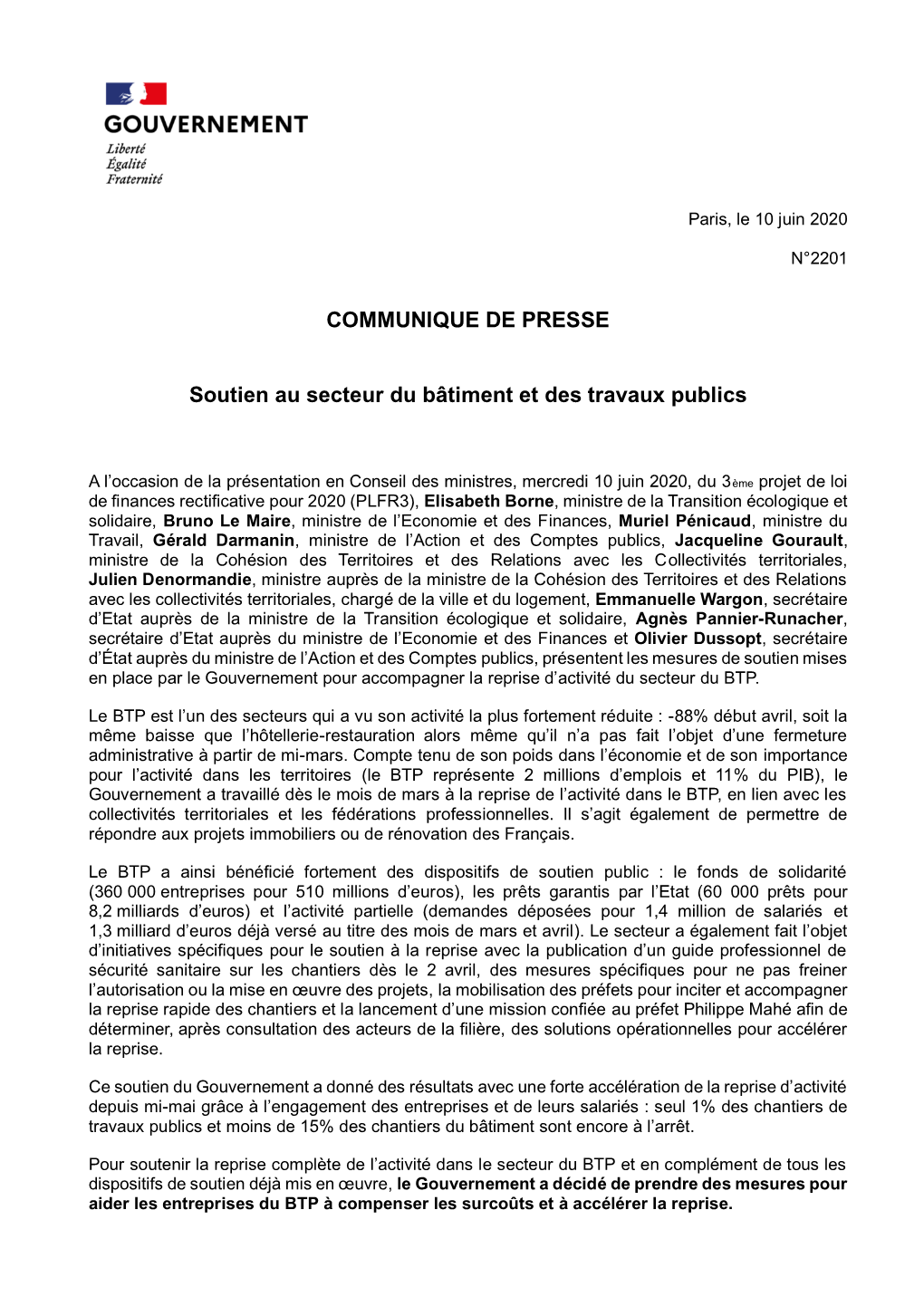 Lire Le Communiqué De Presse Du 10 Juin 2020