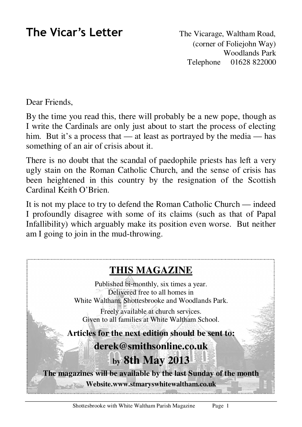 The Vicar's Letter by 8Th May 2013