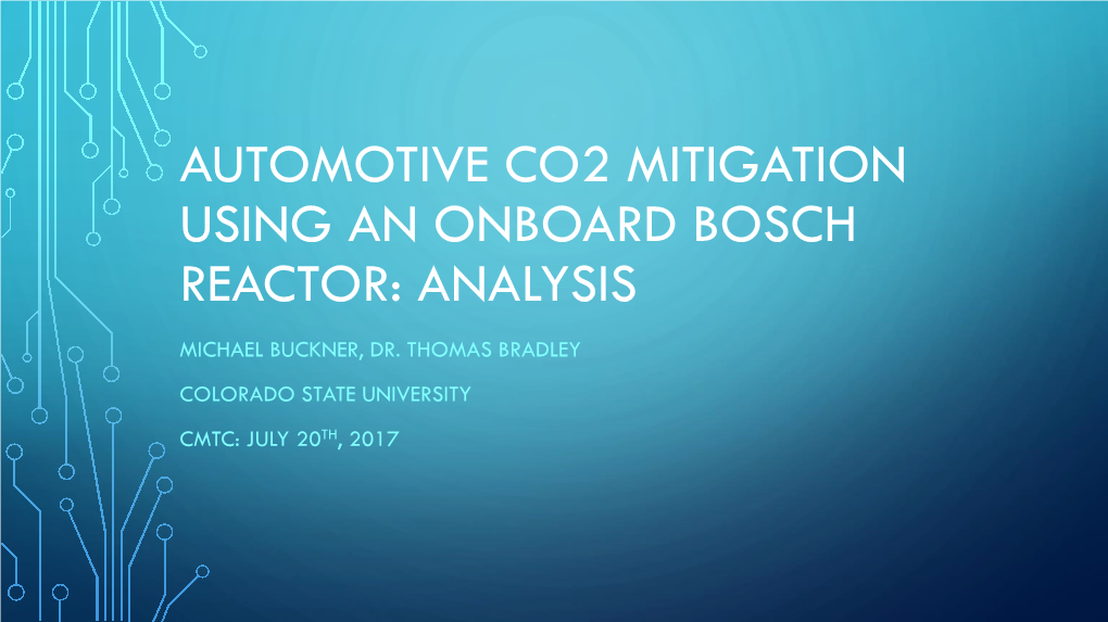 Automotive Co2 Mitigation Using an Onboard Bosch Reactor: Analysis