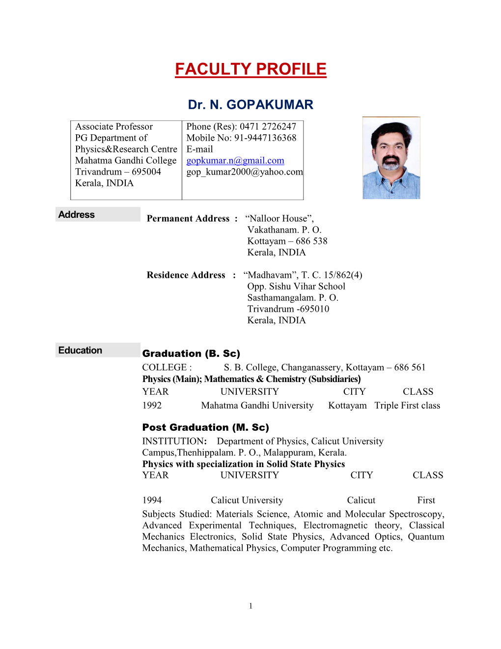 Faculty Profile