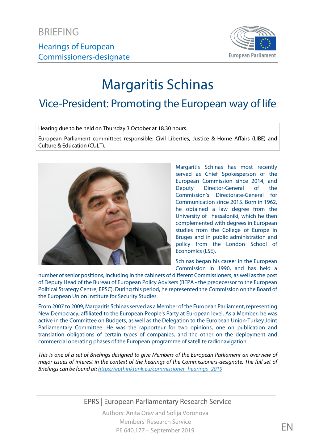 Margaritas Schinas - VP: Promoting the European Way of Life