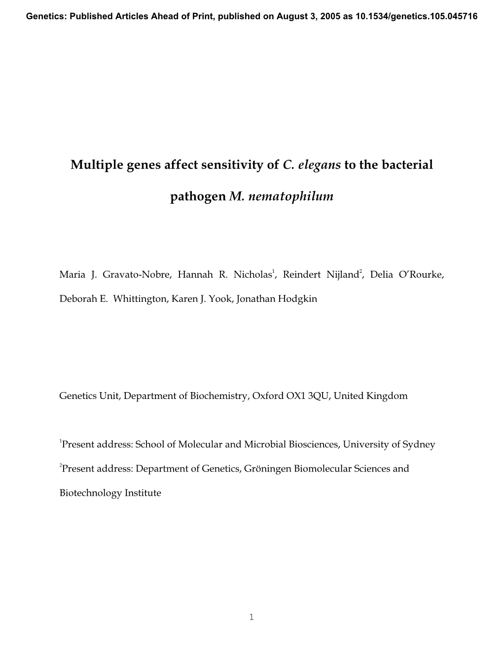 Multiple Genes Affect Sensitivity of C. Elegans to the Bacterial Pathogen M