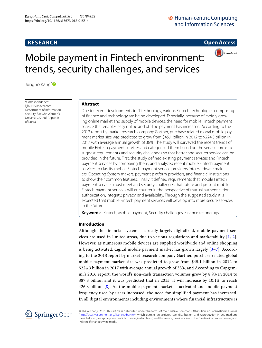 Mobile Payment in Fintech Environment: Trends, Security Challenges, and Services